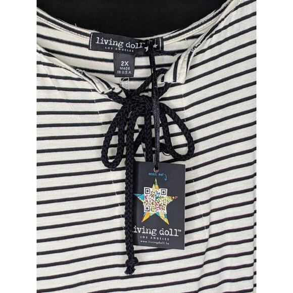 Dress 2X P2P 20" Black White Nautical Criss Cross Tie Polyester Spandex RUNS SM - Picture 2 of 6
